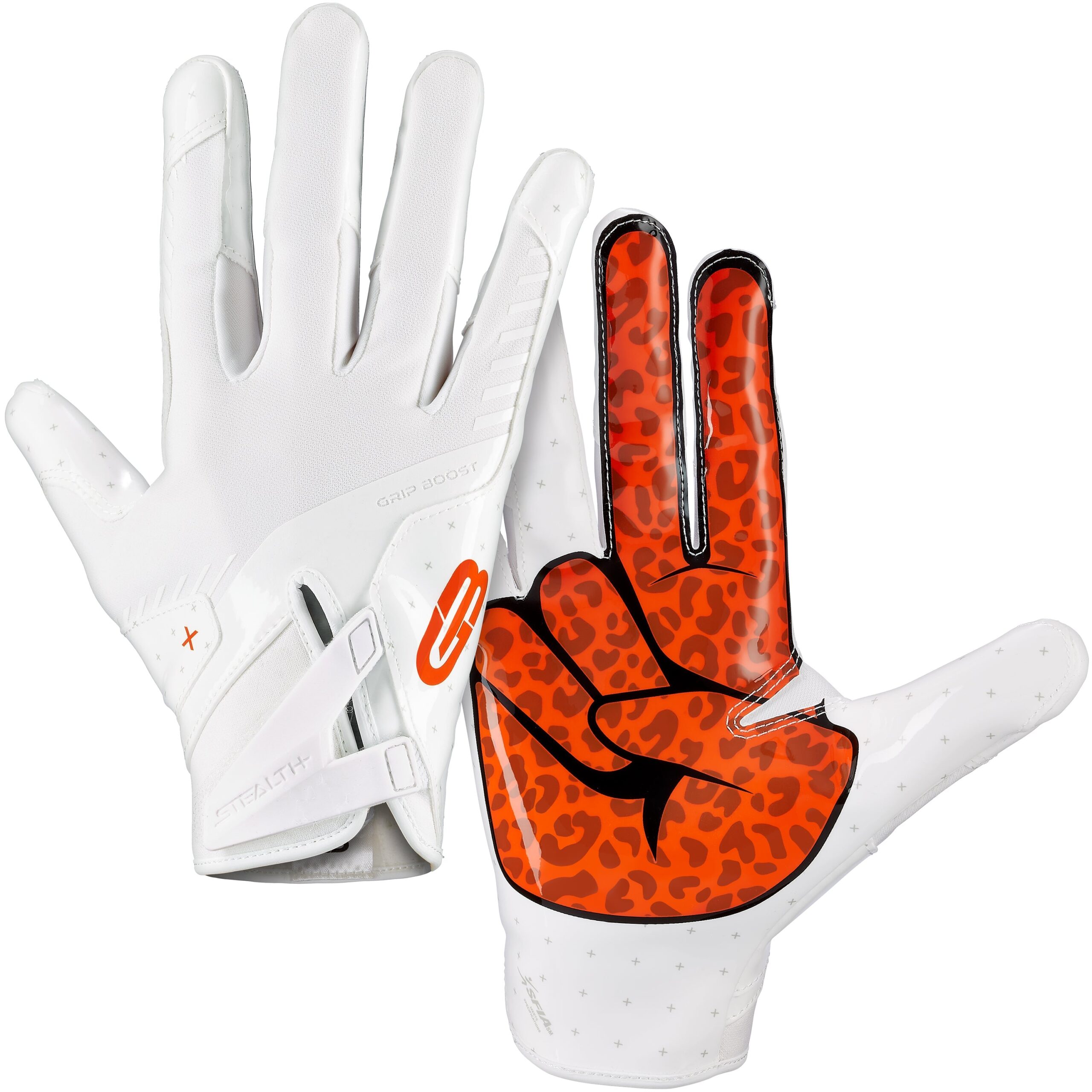 Illustrative example of orange football gloves from Google Search