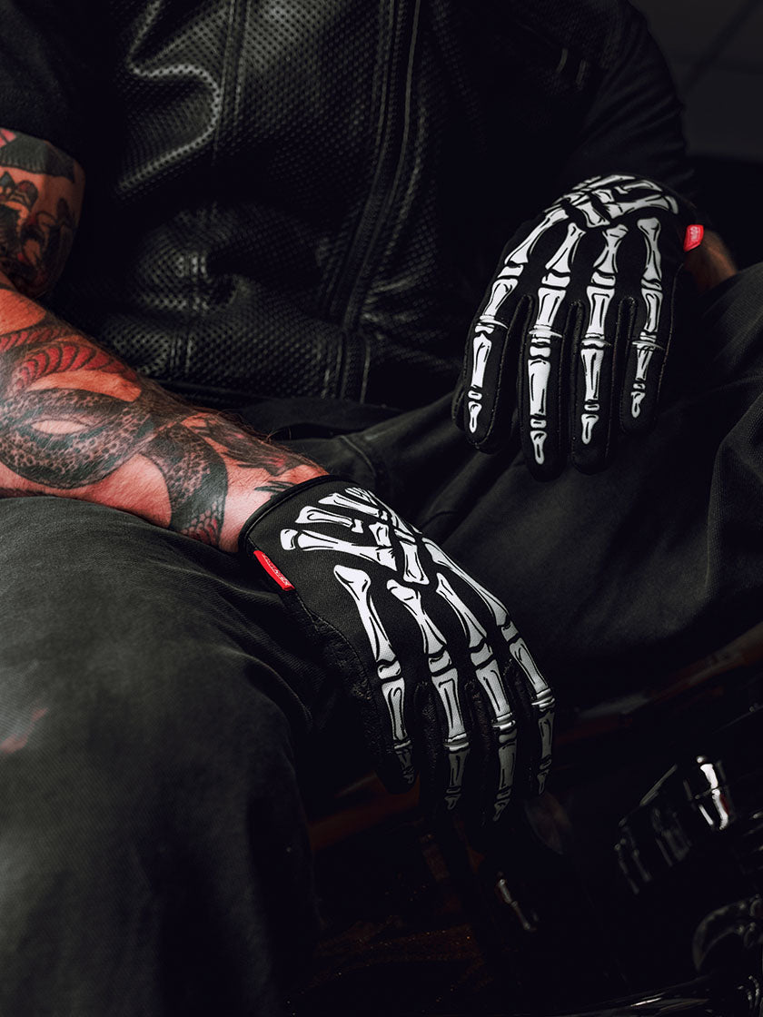 Illustrative example of skeleton motorcycle gloves from Google Search
